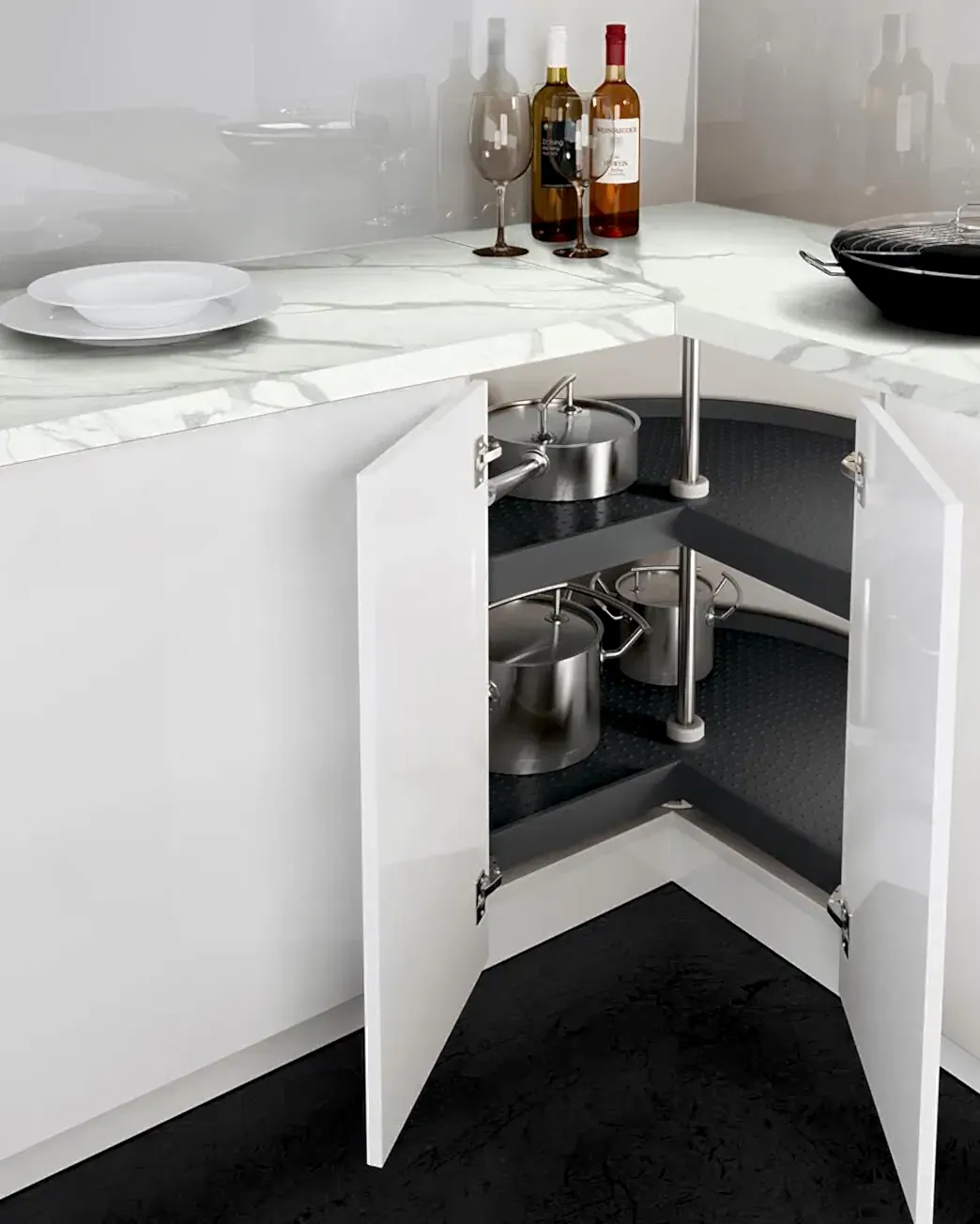 Flex 3/4 Döner Raflı Köşe Alt Dolap