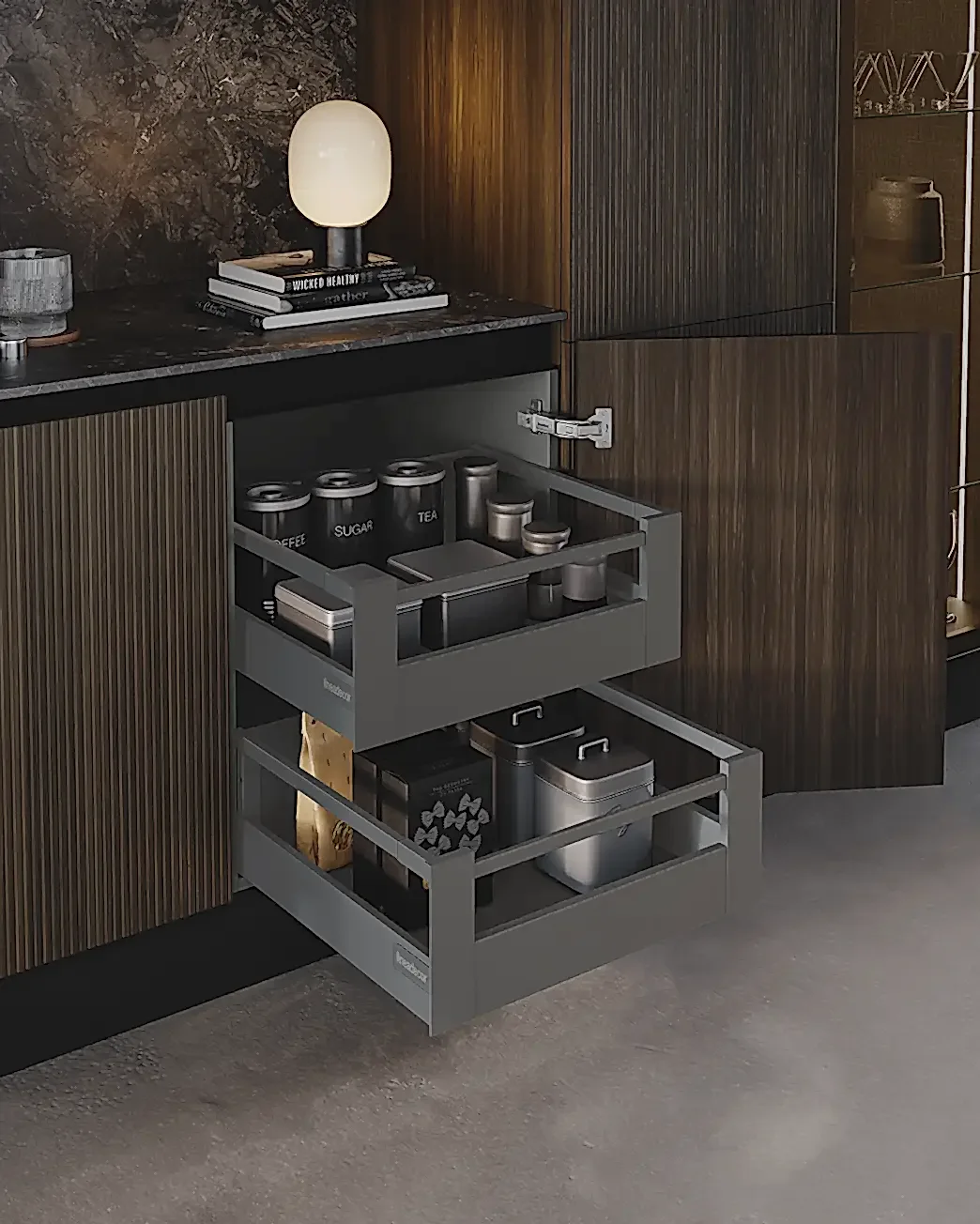 Kulpsuz Menteşeli Kapaklı İç Çekmeceli Alt Dolap