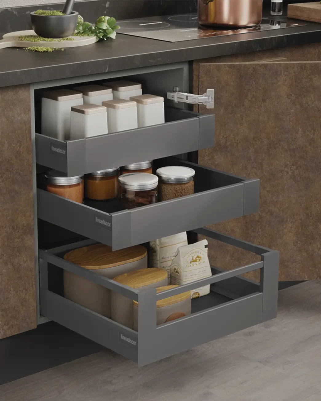 Menteşeli Kapaklı İç Çekmeceli Alt Dolap